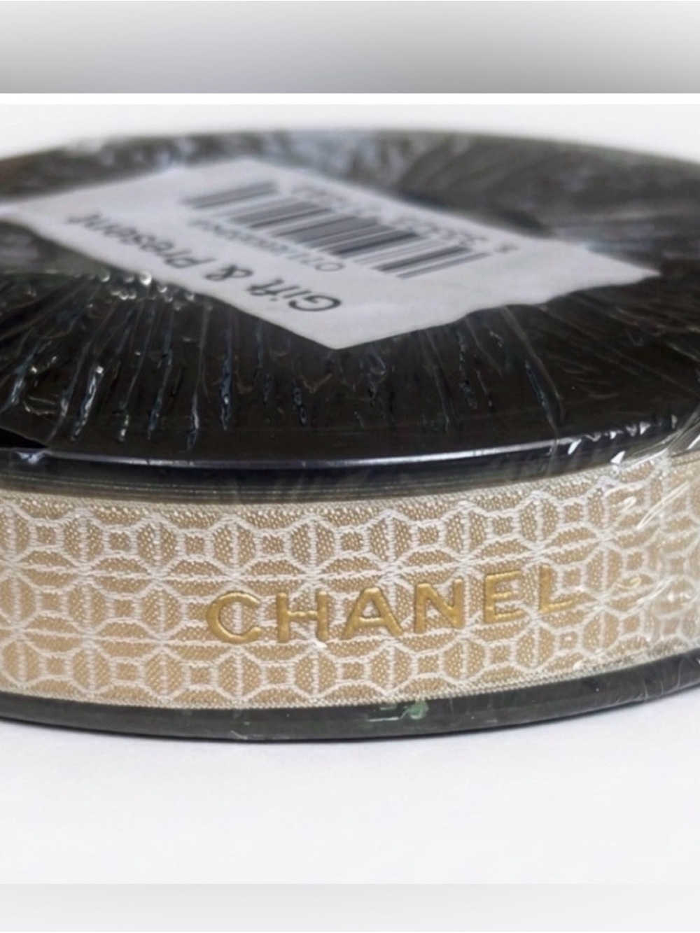Authentic CHANEL Ivory Gold Logo Ribbon Full 25M Sealed Roll